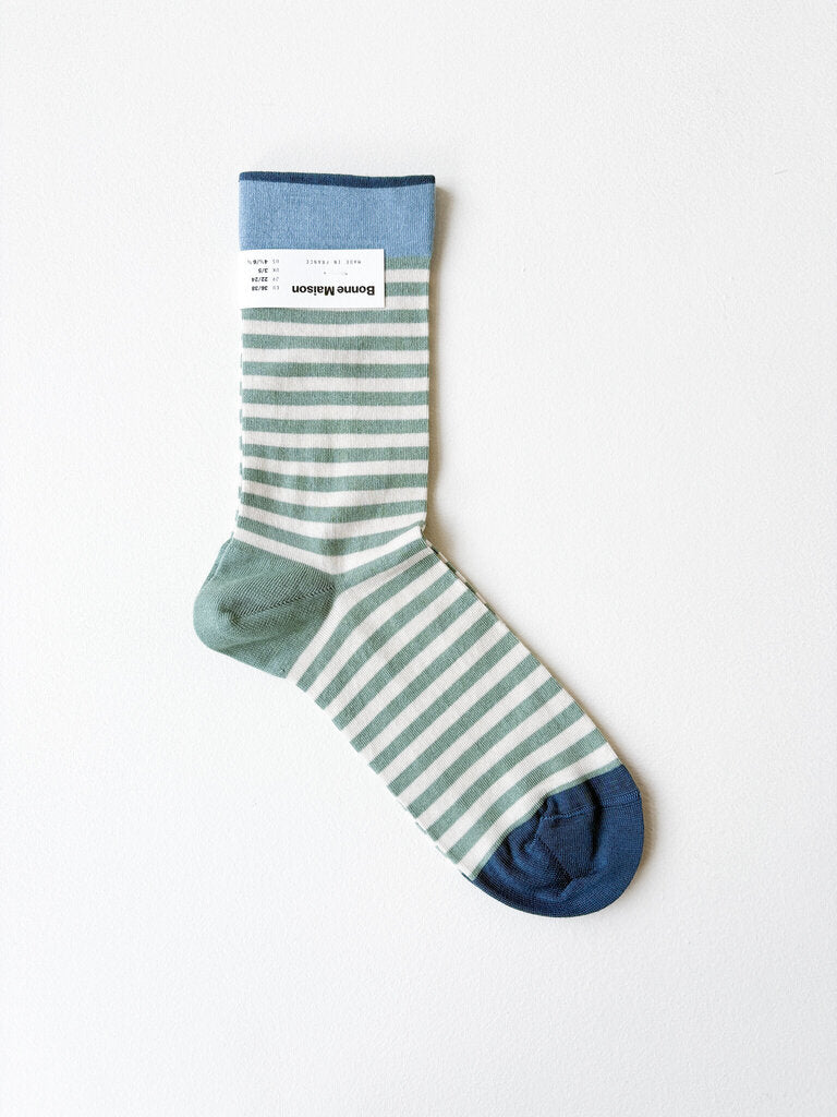 BONNE MAISON GREEN STRIPE SOCKS SZ 42-44