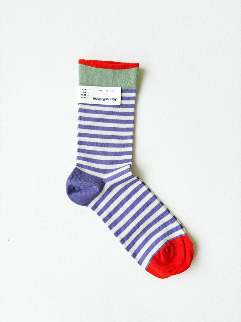 BONNE MAISON PURPLE STRIPE SOCKS SZ 42-44