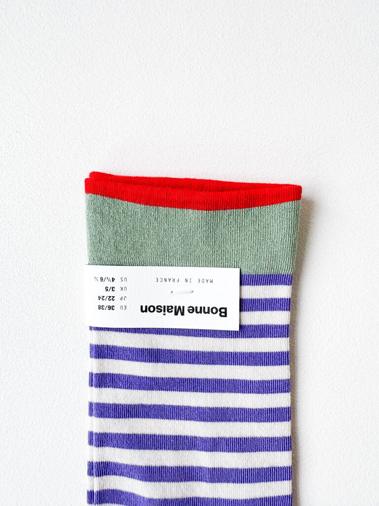BONNE MAISON PURPLE STRIPE SOCKS SZ 42-44