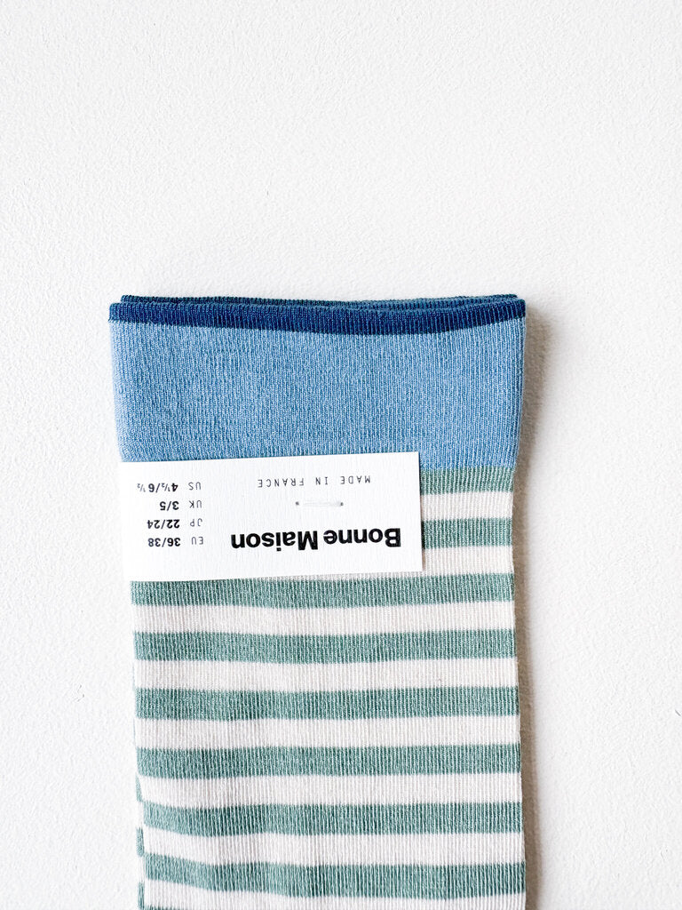 BONNE MAISON GREEN STRIPE SOCKS SZ 42-44