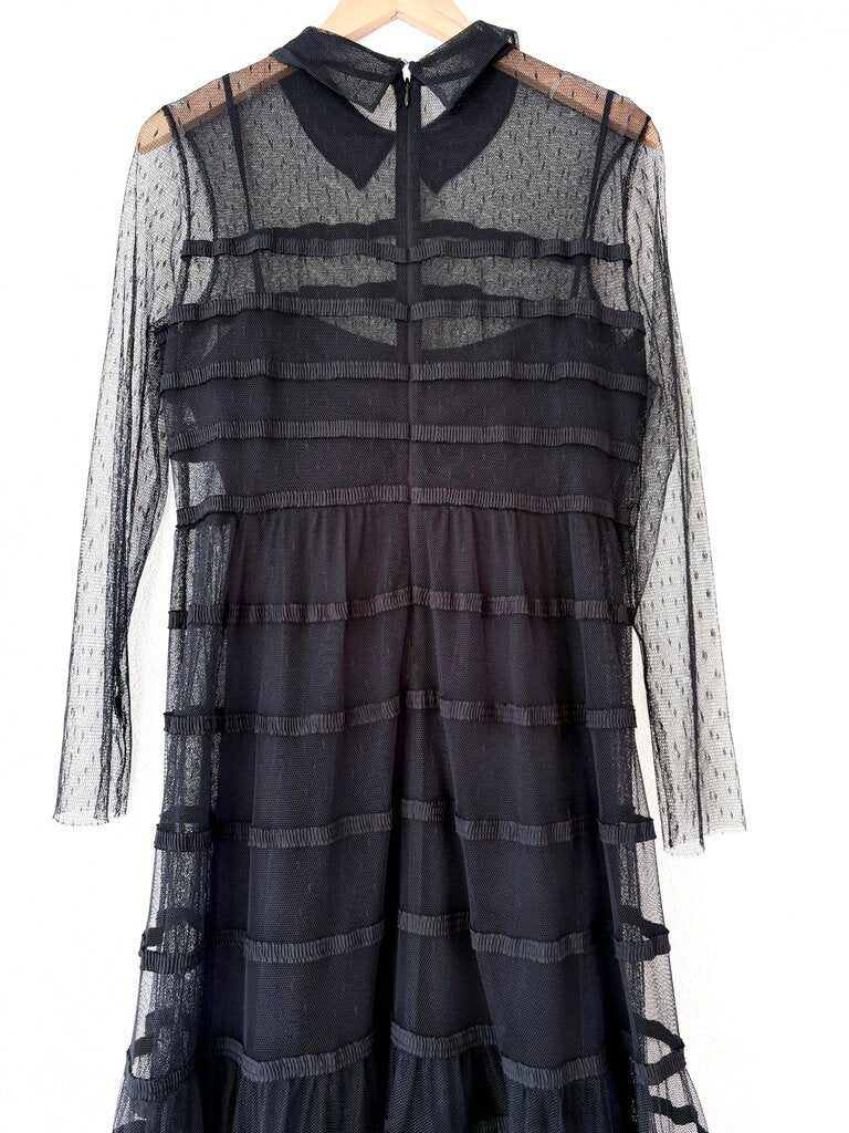 RED VALENTINO MESH TIERED DRESS SIZE MEDIUM