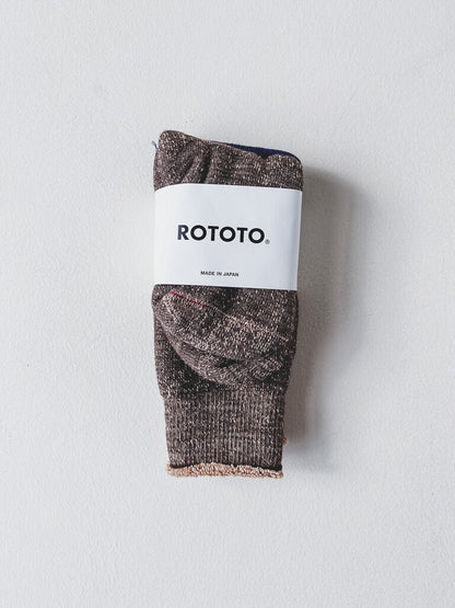 ROTOTO DOUBLE FACE CREW SOCKS IN DARK BROWN SIZE LARGE