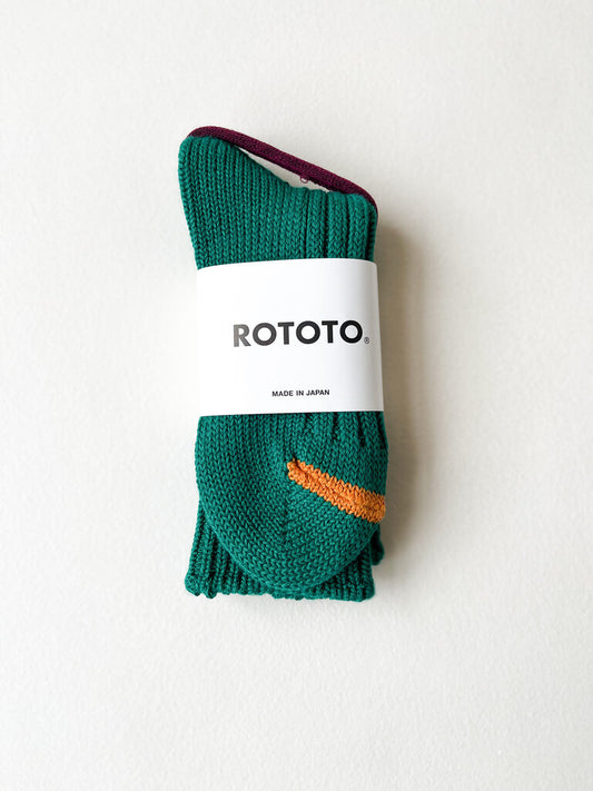 ROTOTO CHUNKY RIBBED CREW SOCKS IN GREEN SIZE LARGE