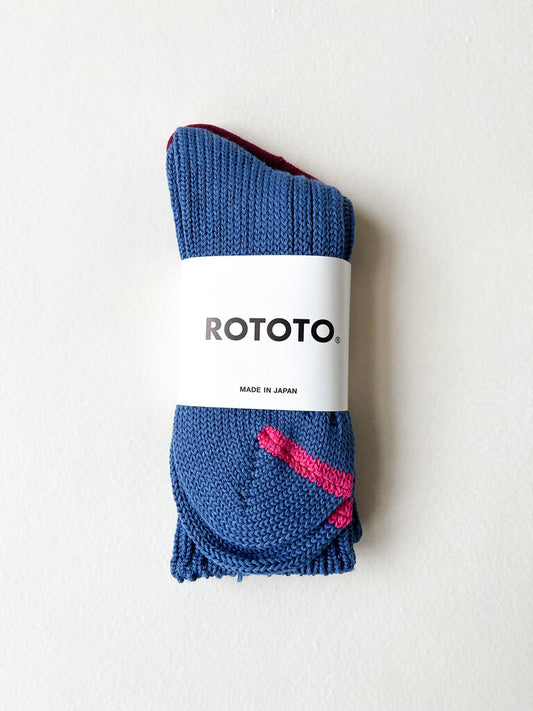 ROTOTO CHUNKY RIBBED CREW SOCKS IN SMALT BLUE SIZE LARGE