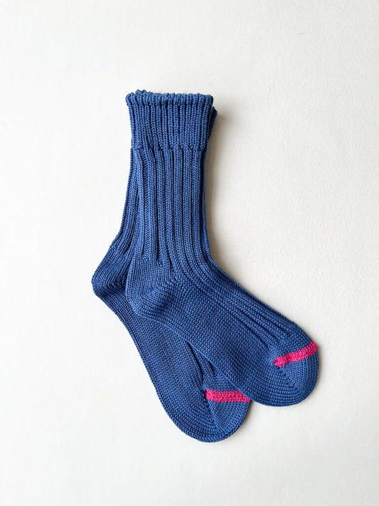 ROTOTO CHUNKY RIBBED CREW SOCKS IN SMALT BLUE SIZE MEDIUM