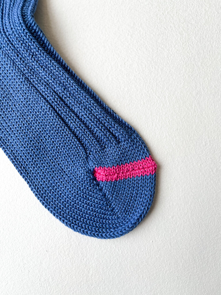 ROTOTO CHUNKY RIBBED CREW SOCKS IN SMALT BLUE SIZE MEDIUM