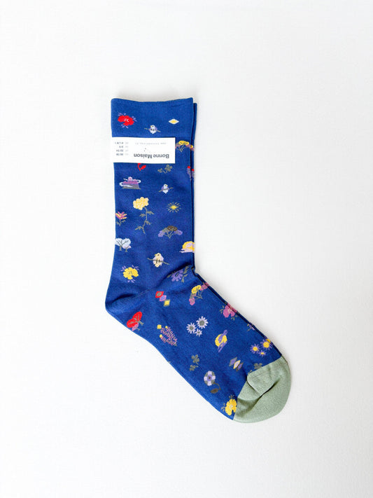 BONNE MAISON BLUE FLORAL SOCKS SZ 42-44