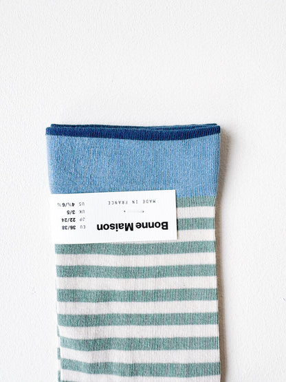 BONNE MAISON GREEN STRIPE SOCKS SZ 42-44