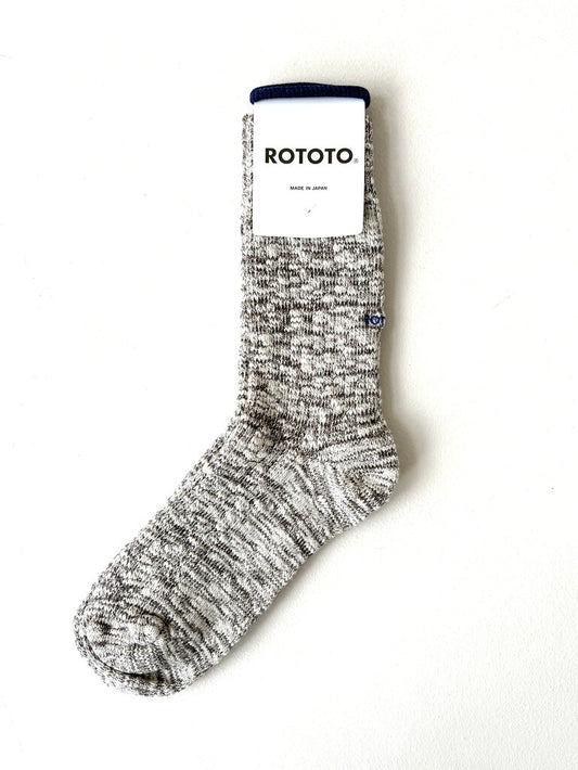 ROTOTO COTTON SLUB CREW SOCKS IN DARK BROWN SIZE LARGE