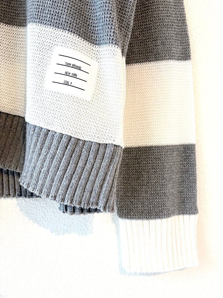 THOM BROWNE STRIPED COTTON POLO SWEATER SIZE 4