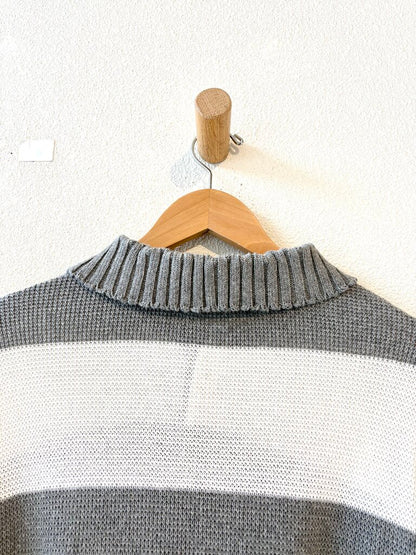 THOM BROWNE STRIPED COTTON POLO SWEATER SIZE 4