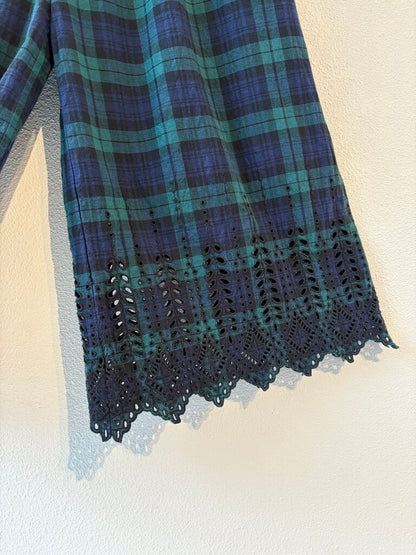 ICHI PLAID EYELET PANTS