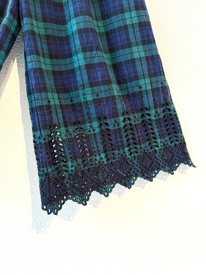 ICHI PLAID EYELET PANTS
