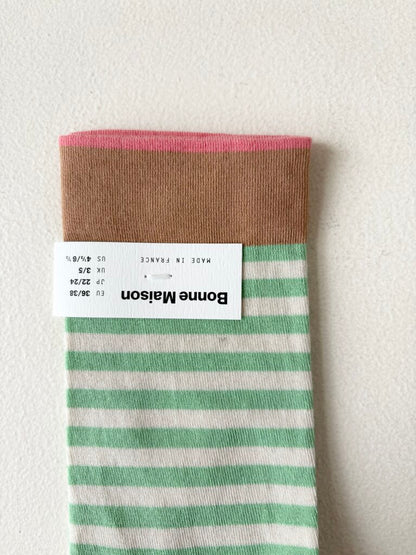 BONNE MAISON MINT GREEN STRIPE SOCKS SIZE 39-41