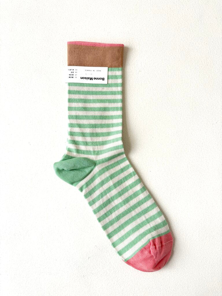 BONNE MAISON MINT GREEN STRIPE SOCKS SIZE 39-41