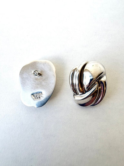 VINTAGE STERLING SILVER SCULTURAL RIDGE EARRINGS