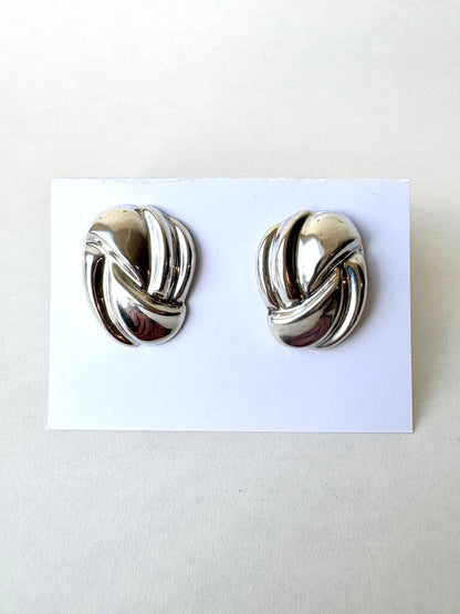 VINTAGE STERLING SILVER SCULTURAL RIDGE EARRINGS