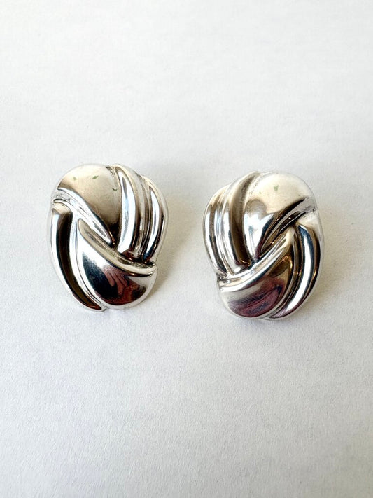 VINTAGE STERLING SILVER SCULTURAL RIDGE EARRINGS