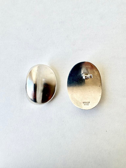 VINTAGE STERLING SILVER OVAL SCULPTURAL EARRINGS