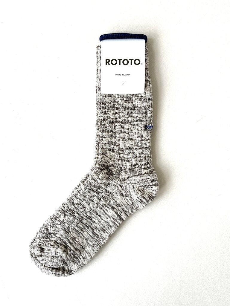 ROTOTO COTTON SLUB CREW SOCKS IN DARK BROWN SIZE LARGE