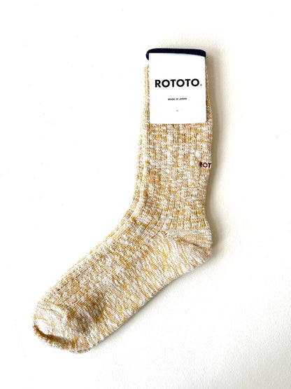 ROTOTO COTTON SLUB CREW SOCKS IN YELLOW SIZE LARGE