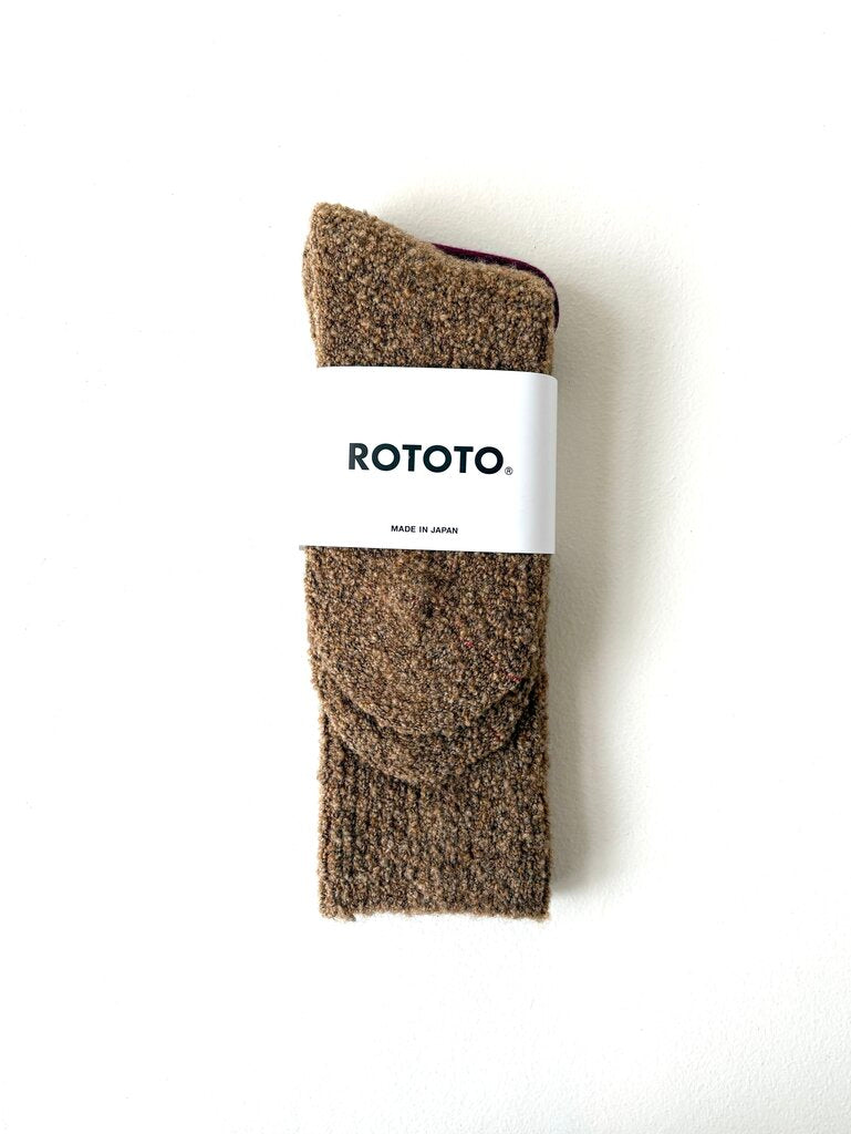 ROTOTO MERINO BOUCLE SOCKS IN CAMEL SIZE LARGE