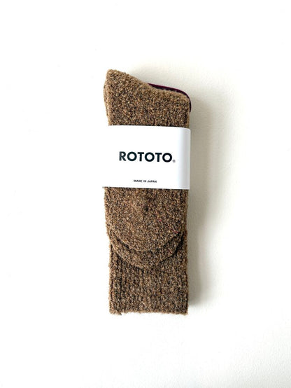 ROTOTO MERINO BOUCLE SOCKS IN CAMEL SIZE LARGE
