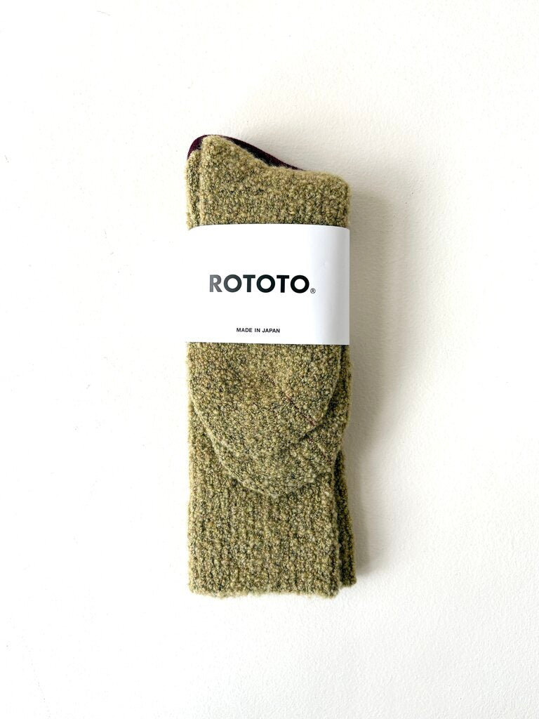 ROTOTO MERINO BOUCLE SOCKS IN PISTACHIO SIZE LARGE