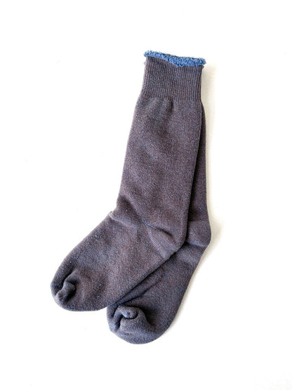 ROTOTO REVERSIBLE PILE COTTON SOCKS IN CHARCOAL/BLUE SIZE SMALL