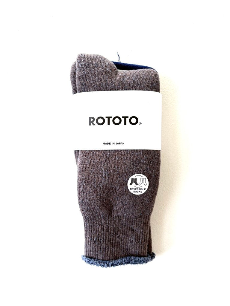 ROTOTO REVERSIBLE PILE COTTON SOCKS IN CHARCOAL/BLUE SIZE SMALL