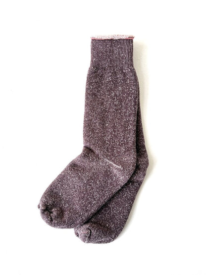 ROTOTO REVERSIBLE PILE COTTON SOCKS IN DARK BROWN/PINK SIZE LARGE