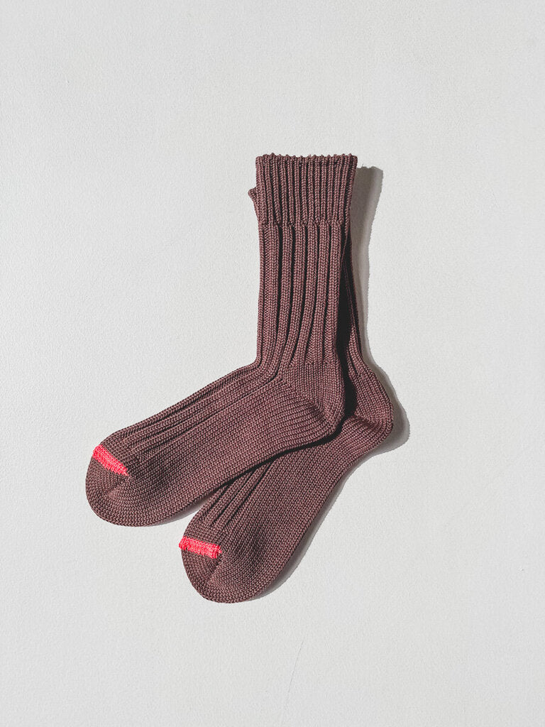 ROTOTO CHUNKY RIBBED CREW SOCKS IN BROWN POPPY SIZE LARGE